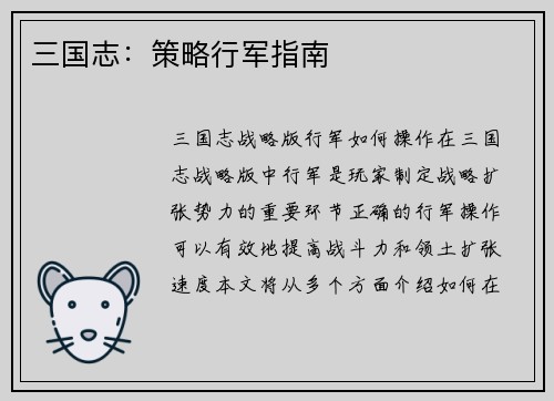 三国志：策略行军指南